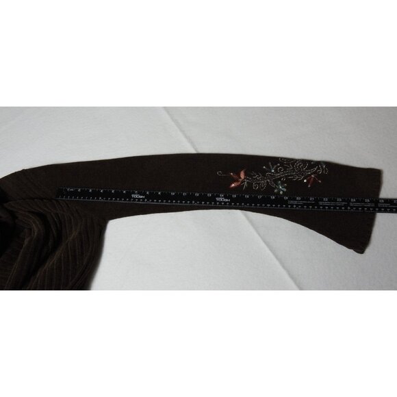 Ripple Creek Brown Chenille Cowl Neck Sweater Embroidered Floral Sleeve Sz M VTG - Picture 9 of 10